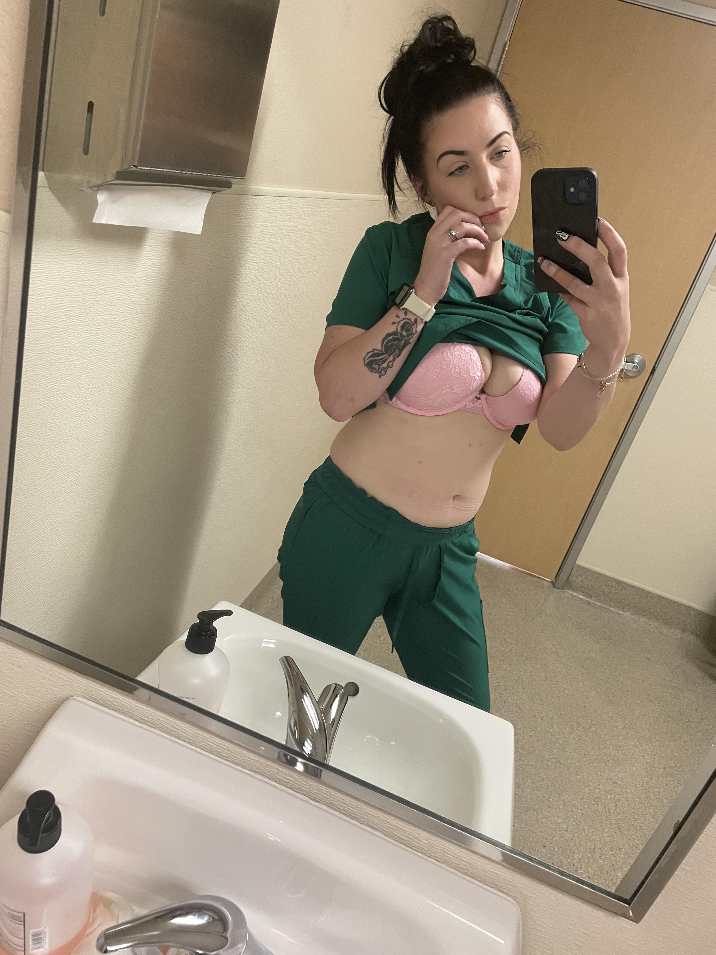 This nurse is wet about the patient in the other