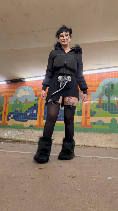 PAWG goth pawg gets caught showing off and taught